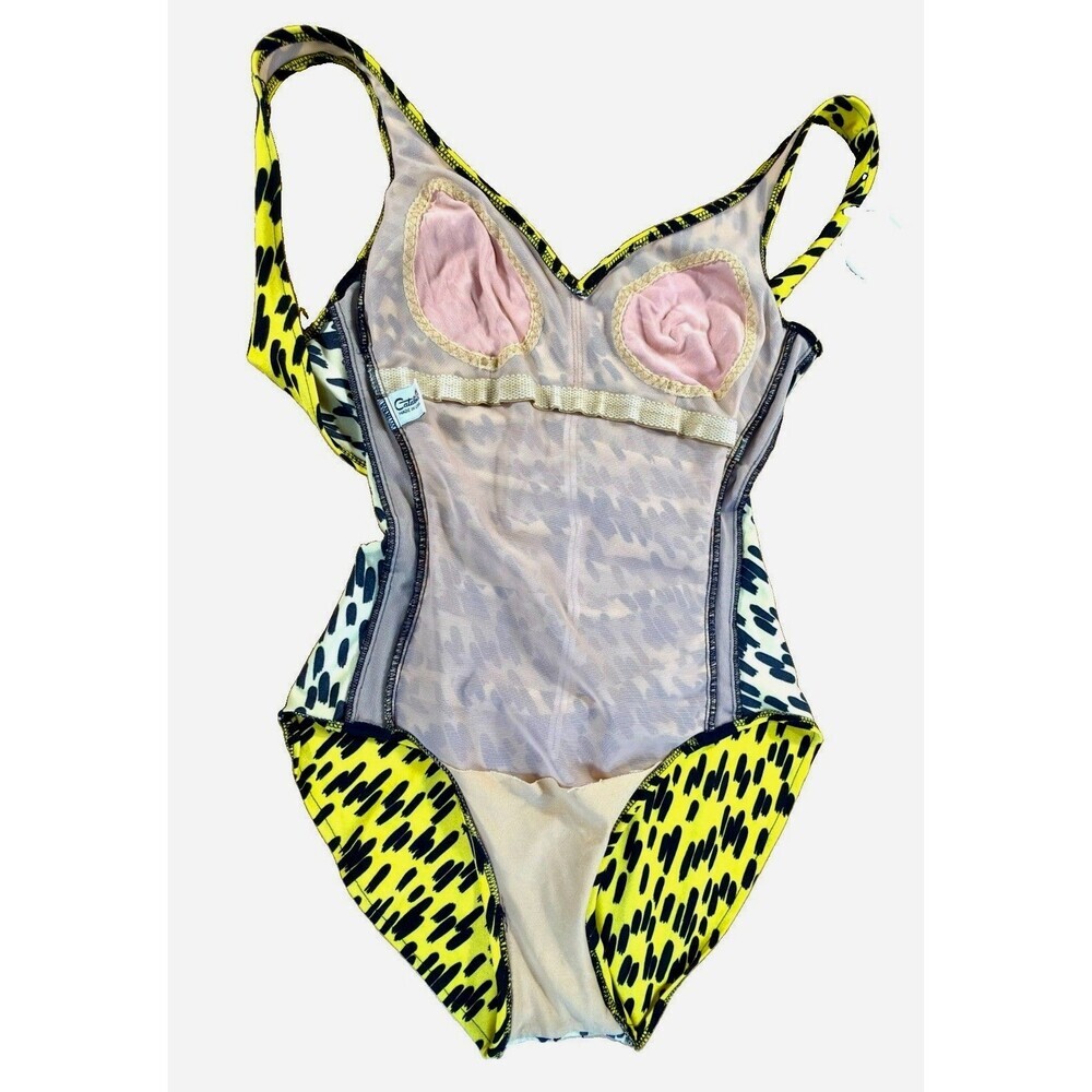 Vintage Catalina One Piece Swimsuit Sz 12 Yellow Black Abstract Ruched Made USA - Picture 10 of 10